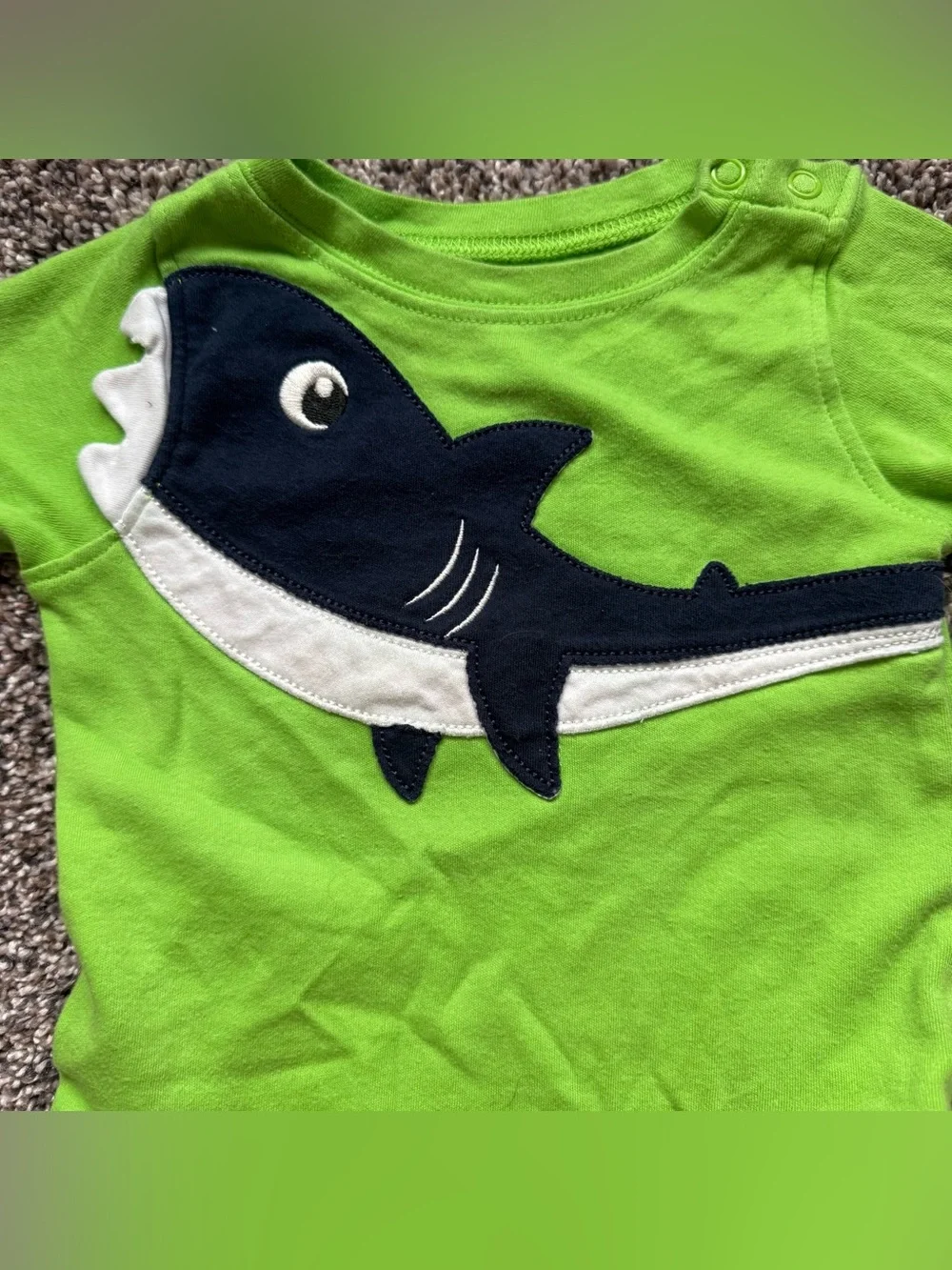 Green Shark Appliqué One-Piece Bodysuit for Kids